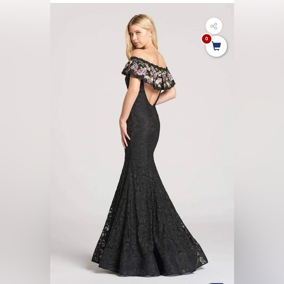 Ellie Wilde Black Floral Off-Shoulder Dress - Picture 2 of 4